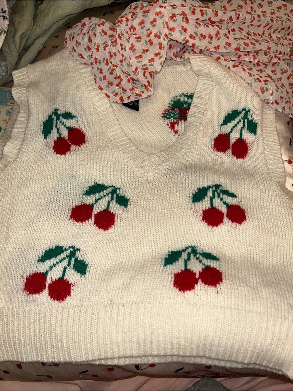 Cherry Bundle- Just Polly Sweater Vest and a Cherry ponytail scarf!!!